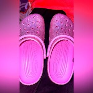 Pink glitter coquette crocs